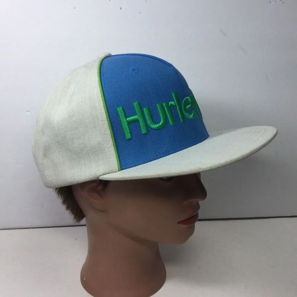 Hurley Hat Snapback SpellOut Trucker‎ Baseball Cap Embroidered Logo Gray Blue